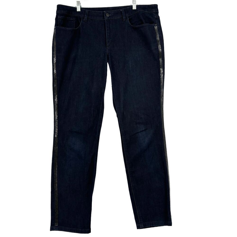 Christopher & Banks Metallic Tuxedo Stripe Jeans Stretch Denim‎ Slim Leg Size 16